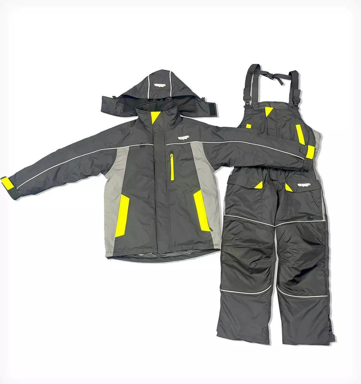 Studio photo of Ice Runner's jacket and bib float suit.
